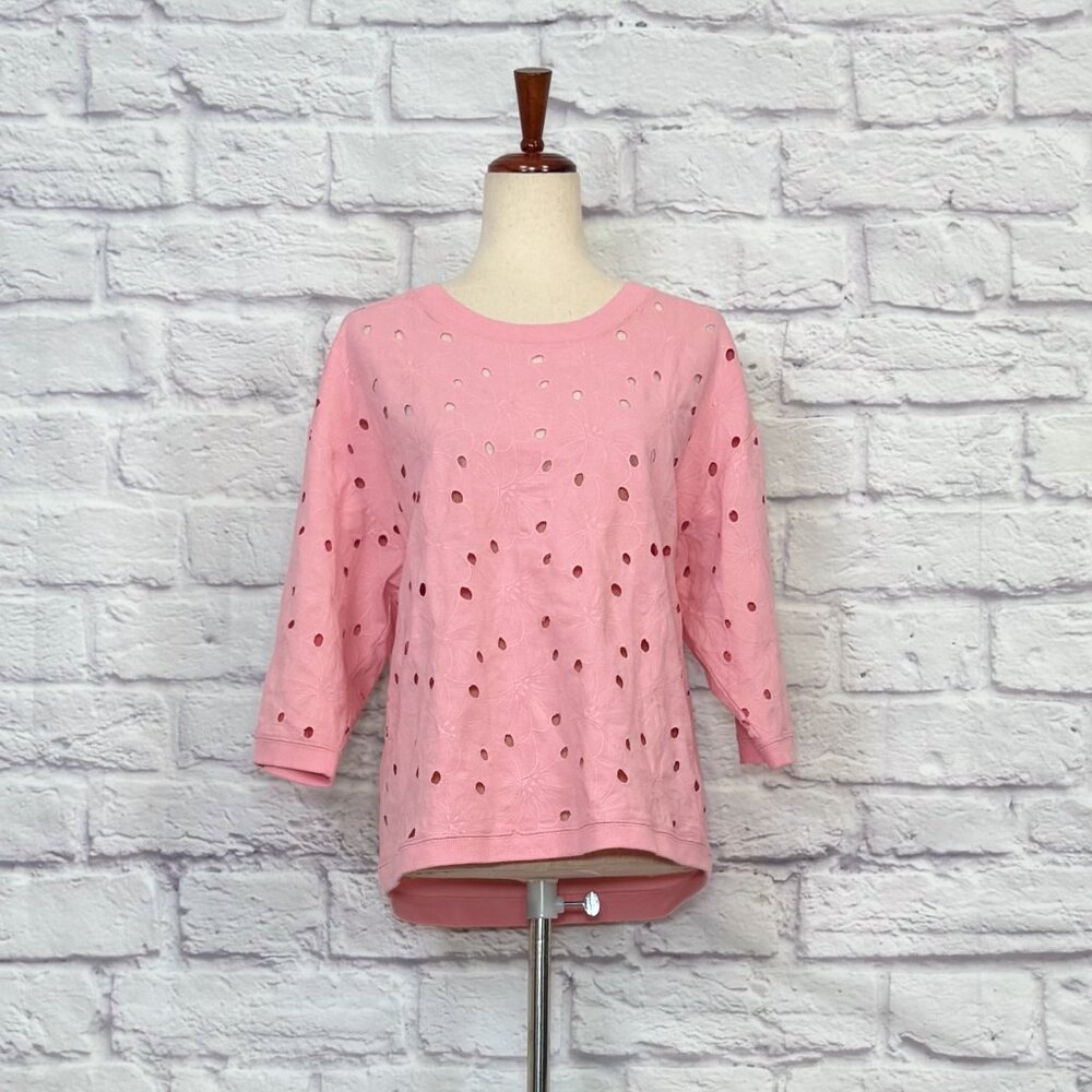 Loft Pink Eyelet Floral Jacquard Drop Shoulder Top